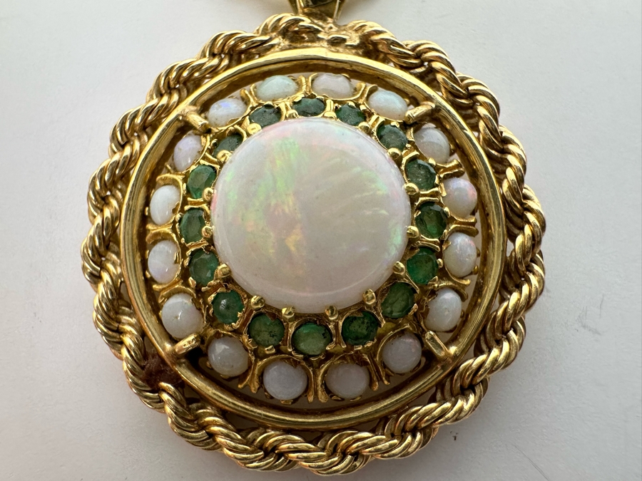 14K Gold Opal & Emerald Pendant With 14K Gold 24' Chain Necklace 16.8g Retails $2,700 [Photo 9]