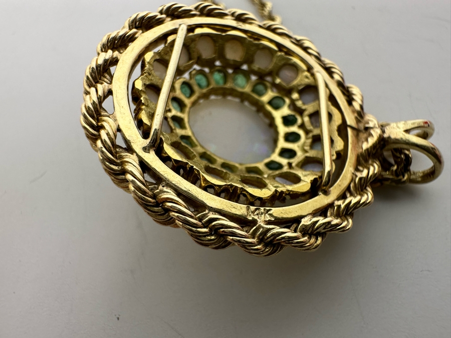 14K Gold Opal & Emerald Pendant With 14K Gold 24' Chain Necklace 16.8g Retails $2,700 [Photo 18]