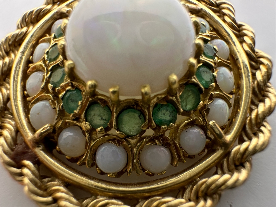 14K Gold Opal & Emerald Pendant With 14K Gold 24' Chain Necklace 16.8g Retails $2,700 [Photo 12]