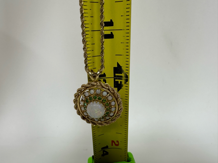 14K Gold Opal & Emerald Pendant With 14K Gold 24' Chain Necklace 16.8g Retails $2,700 [Photo 22]