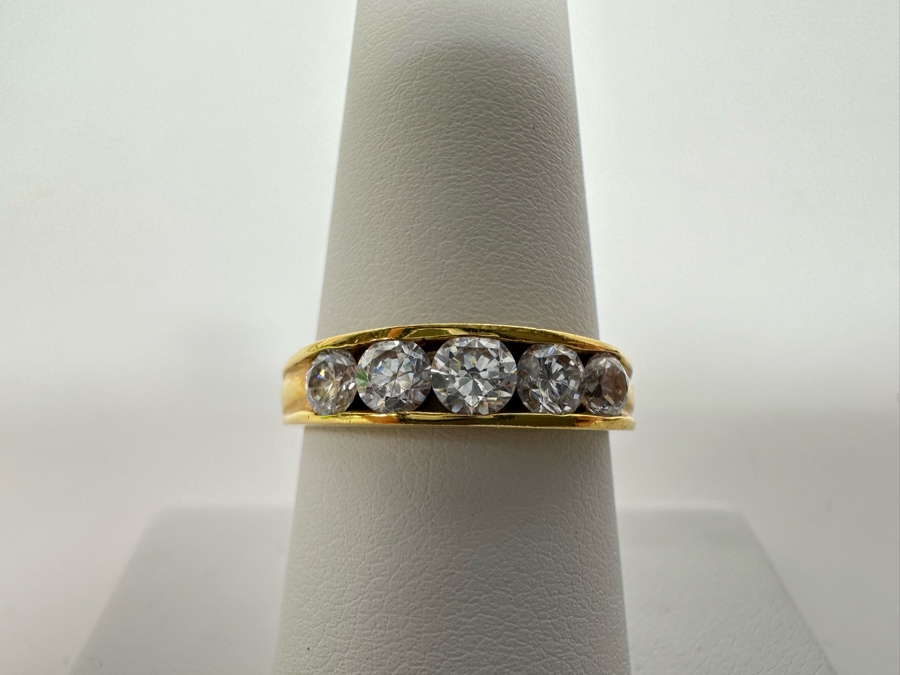 14K Gold CZ Band Ring Size 8 1/4 3.2g Retails $450 [Photo 2]