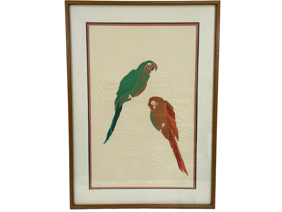 Jonna White Hand Signed Limited Edition Print Titled 'Parrots' 7 Of 500 22 X 34 Framed 31 X 43