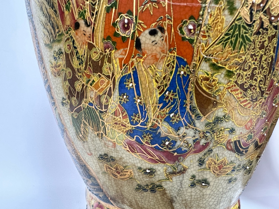 Large Signed Japanese Satsuma Vases, A Pair 9W X 23.5H [Photo 29]