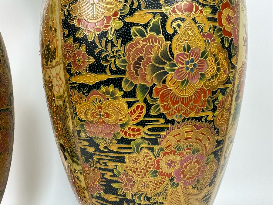 Large Signed Japanese Satsuma Vases, A Pair 9W X 23.5H [Photo 17]