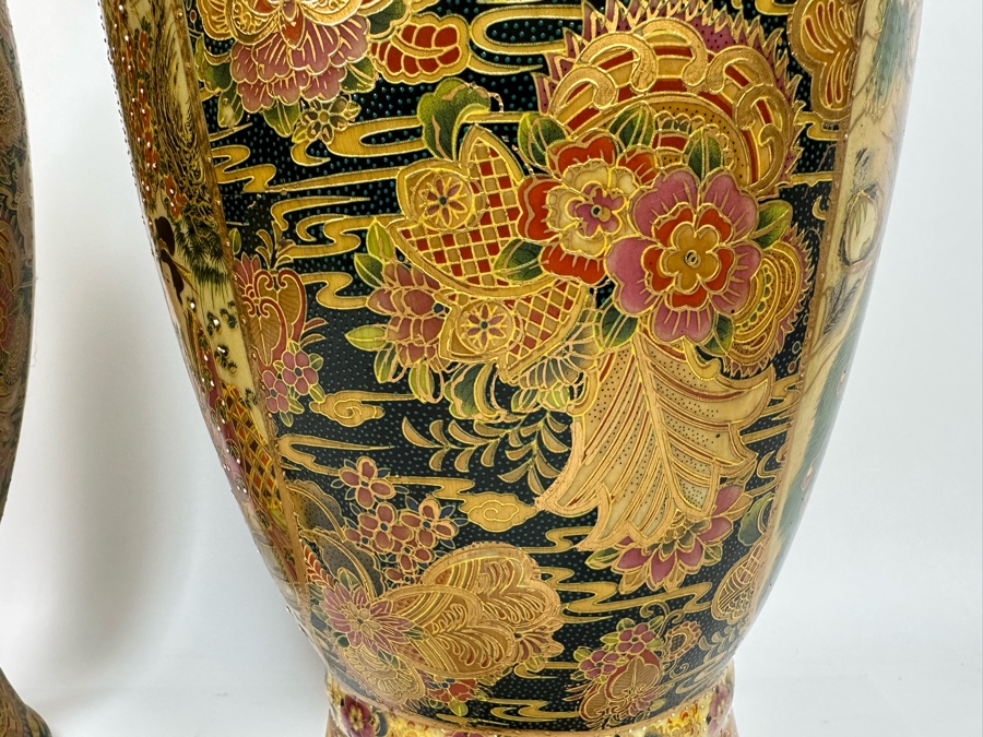 Large Signed Japanese Satsuma Vases, A Pair 9W X 23.5H [Photo 18]