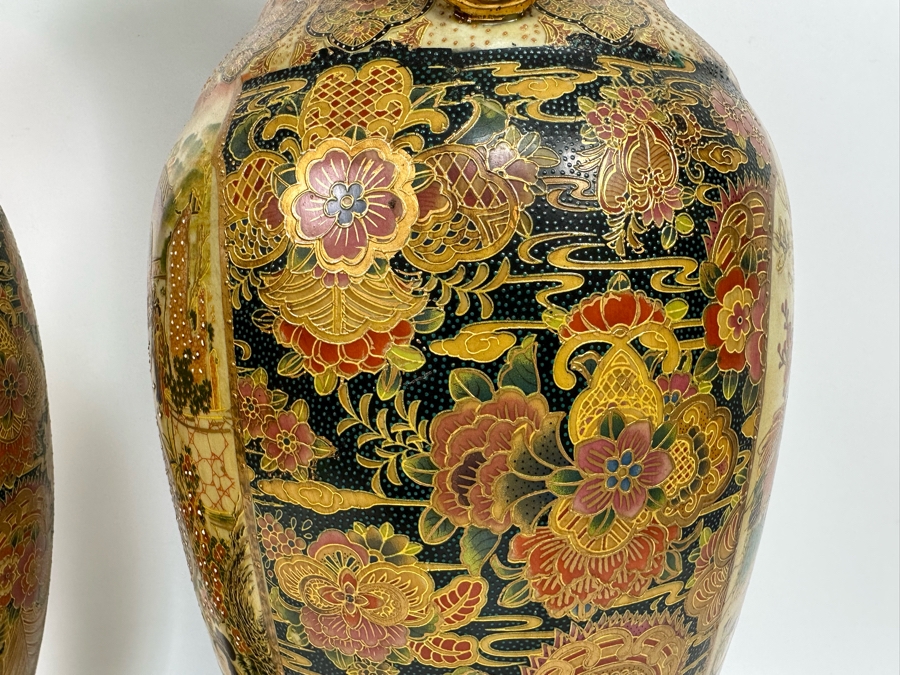 Large Signed Japanese Satsuma Vases, A Pair 9W X 23.5H [Photo 16]