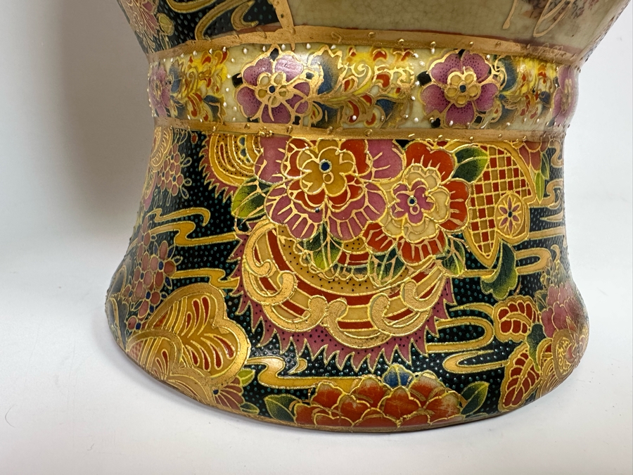 Large Signed Japanese Satsuma Vases, A Pair 9W X 23.5H [Photo 8]