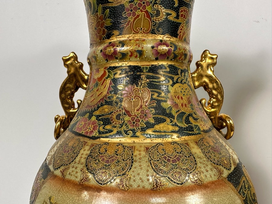 Large Signed Japanese Satsuma Vases, A Pair 9W X 23.5H [Photo 10]