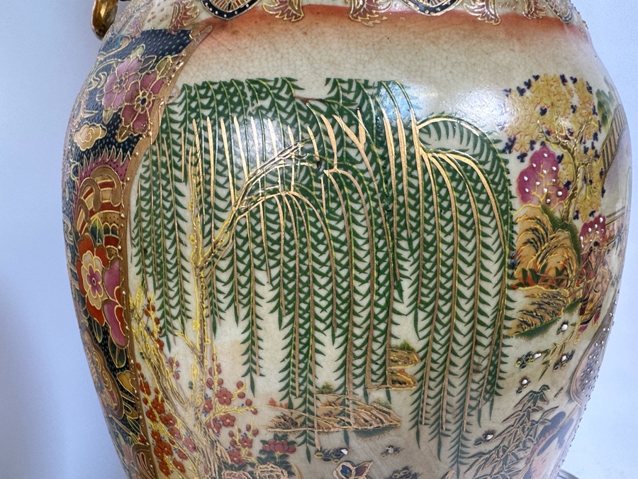 Large Signed Japanese Satsuma Vases, A Pair 9W X 23.5H [Photo 31]