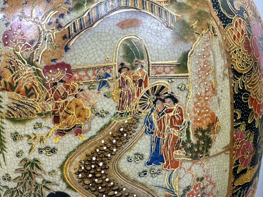 Large Signed Japanese Satsuma Vases, A Pair 9W X 23.5H [Photo 23]