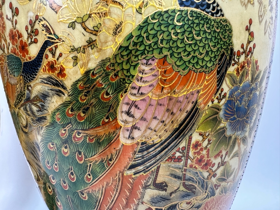 Large Signed Japanese Satsuma Vases, A Pair 9W X 23.5H [Photo 6]