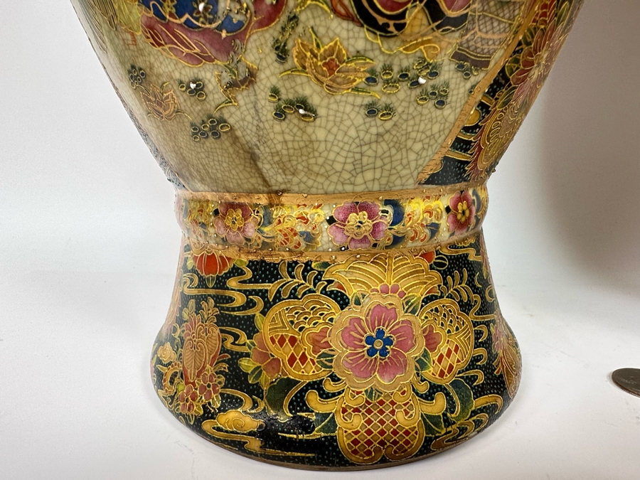 Large Signed Japanese Satsuma Vases, A Pair 9W X 23.5H [Photo 27]