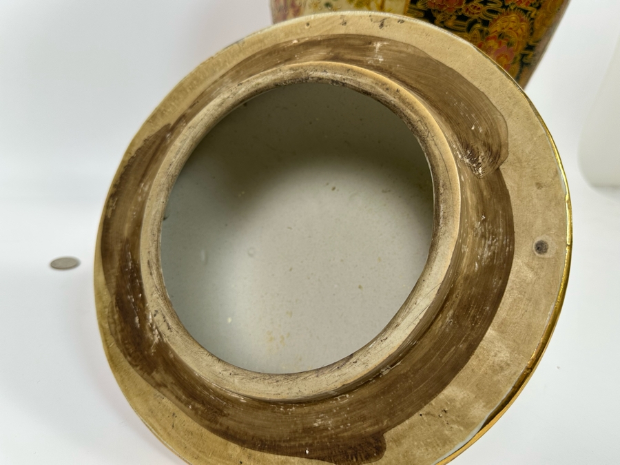 Large Signed Japanese Satsuma Jar With Lid And Gilded Foo Dog Finial 12W X 26H [Photo 17]
