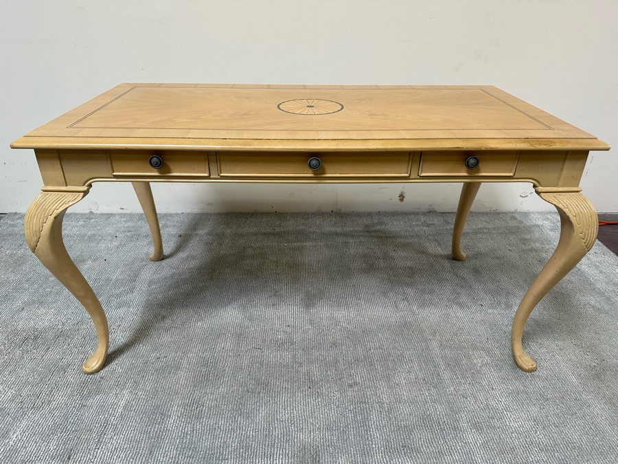 Bernhardt Furniture Elegant Desk Featuring Cabriolet Legs And Inlaid Design 55W X 28D X 30.5H With Matching Chair [Photo 3]