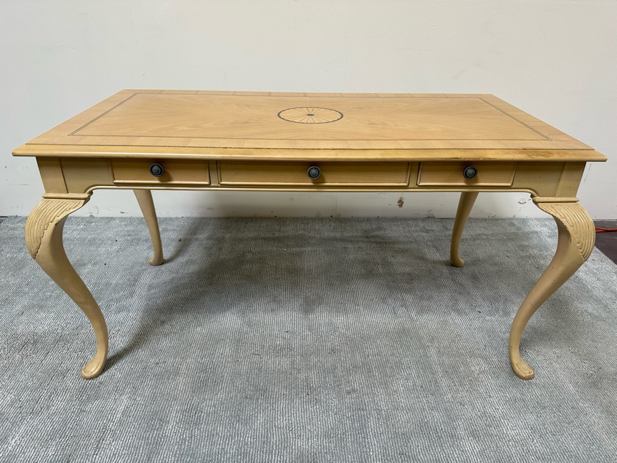 Bernhardt Furniture Elegant Desk Featuring Cabriolet Legs And Inlaid Design 55W X 28D X 30.5H With Matching Chair [Photo 4]