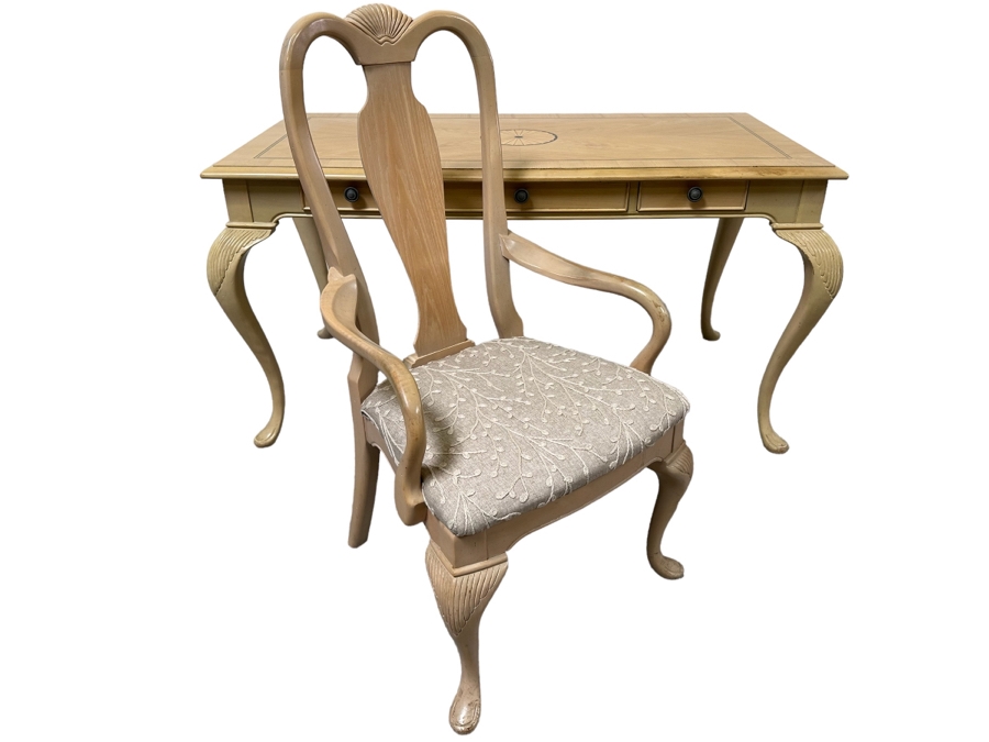 Bernhardt Furniture Elegant Desk Featuring Cabriolet Legs And Inlaid Design 55W X 28D X 30.5H With Matching Chair [Photo 2]