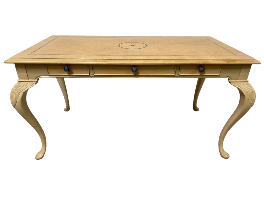 Bernhardt Furniture Elegant Desk Featuring Cabriolet Legs And Inlaid Design 55W X 28D X 30.5H With Matching Chair
