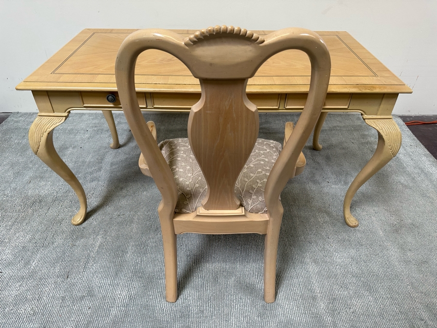 Bernhardt Furniture Elegant Desk Featuring Cabriolet Legs And Inlaid Design 55W X 28D X 30.5H With Matching Chair [Photo 12]