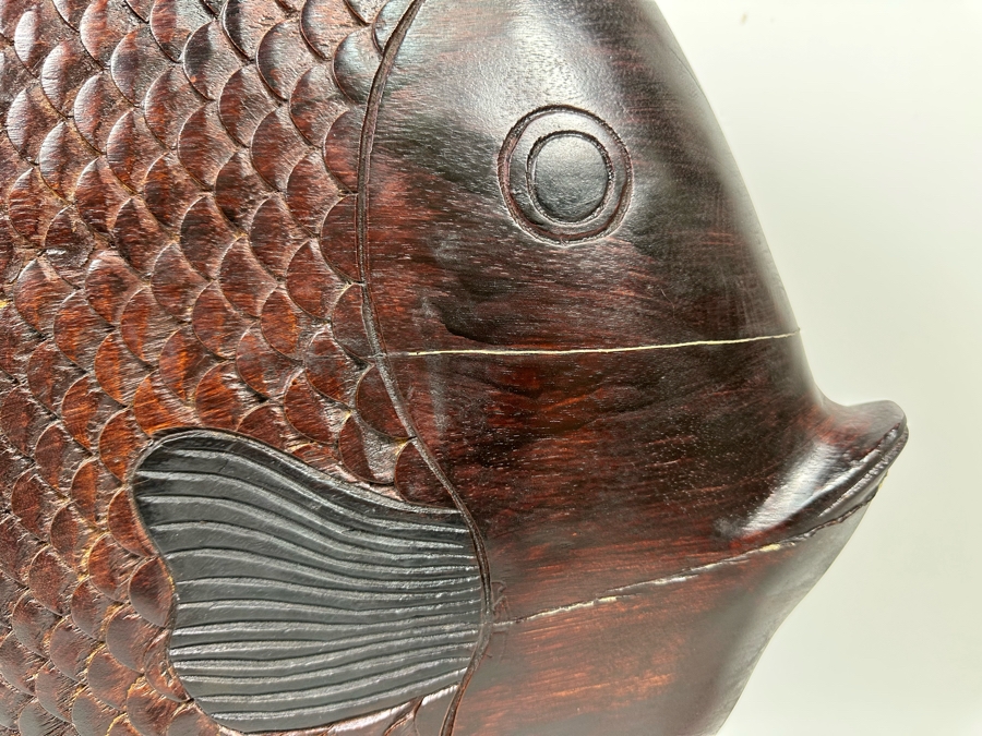 Large Wooden Hand Carved Fish Sculpture Signed MD 24W X 5D X 24H [Photo 8]