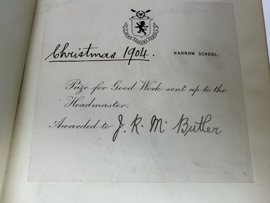 Antique 1896 Leather Bound Book Complete Edition: The Poetical Works Of Robert Burns London: Henry Frowde - Note This Book Was Awarded To J. R. M. Butler In 1904 For Good Work By Headmaster Of The Harrow School In London England [Photo 6]