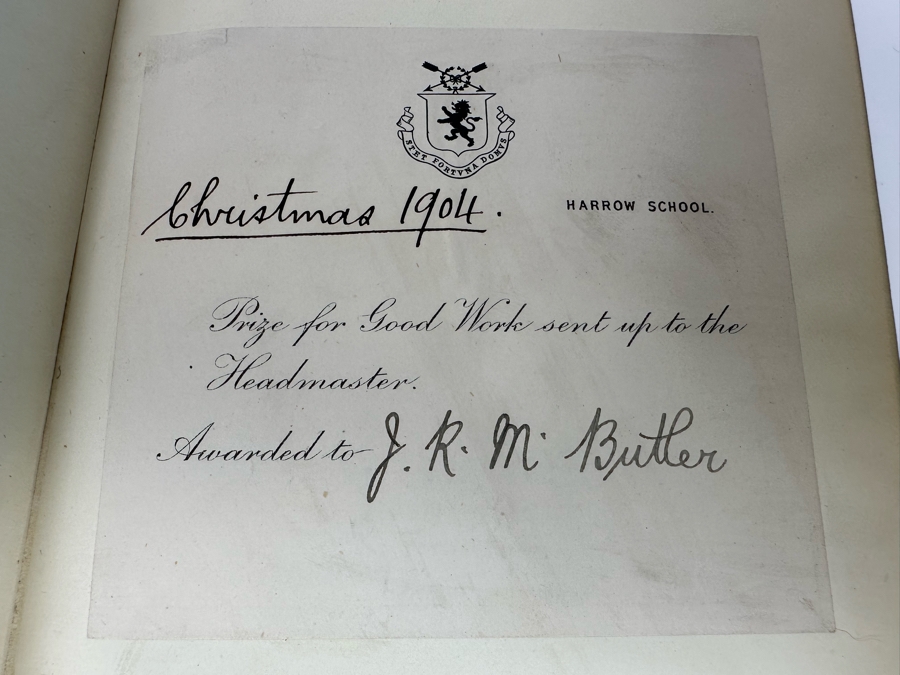 Antique 1896 Leather Bound Book Complete Edition: The Poetical Works Of Robert Burns London: Henry Frowde - Note This Book Was Awarded To J. R. M. Butler In 1904 For Good Work By Headmaster Of The Harrow School In London England [Photo 7]