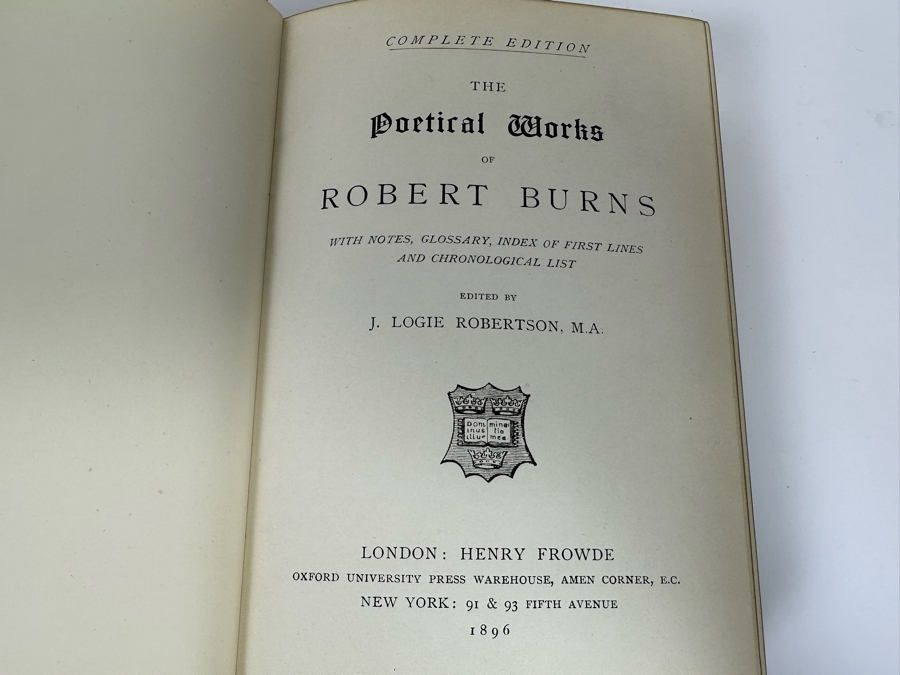 Antique 1896 Leather Bound Book Complete Edition: The Poetical Works Of Robert Burns London: Henry Frowde - Note This Book Was Awarded To J. R. M. Butler In 1904 For Good Work By Headmaster Of The Harrow School In London England [Photo 8]