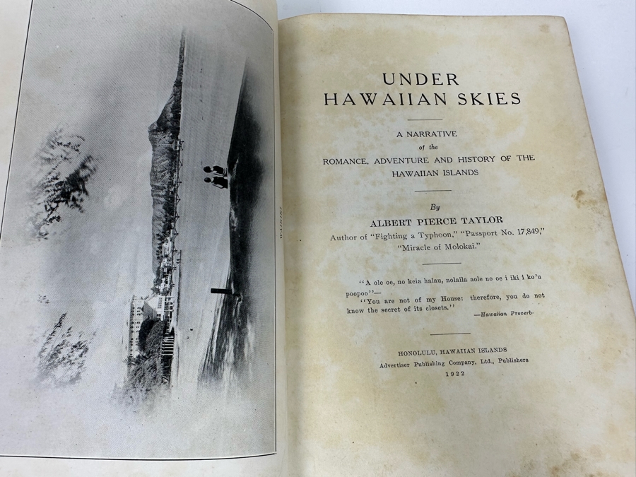Signed Antique 1922 Book Under Hawaiian Skies A Narrative Of The Romance, Adventure And History Of The Hawaiian Islands Signed By Albert Pierce Taylor [Photo 10]