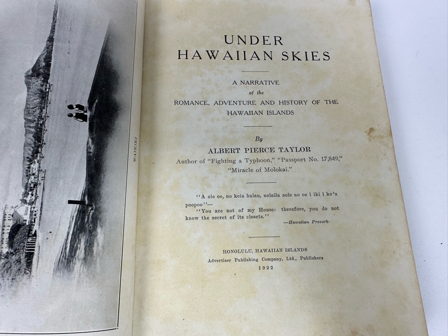 Signed Antique 1922 Book Under Hawaiian Skies A Narrative Of The Romance, Adventure And History Of The Hawaiian Islands Signed By Albert Pierce Taylor [Photo 11]