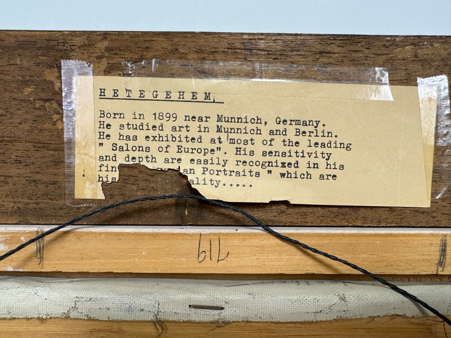 Hetegehem (b. 1899, Germany) Original Portrait Painting 12 X 16 Framed 20 X 24.5 [Photo 12]