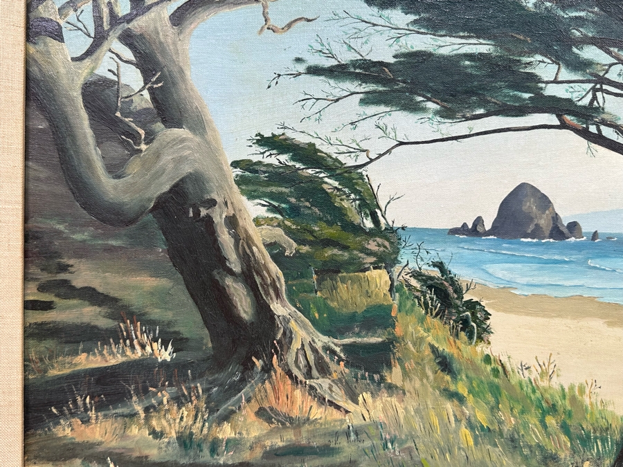 Miriam Spang 1957 Original Seascape Painting Titled Haystack Rock On Board 24 X 18 Framed 31.5 X 25.5 [Photo 6]