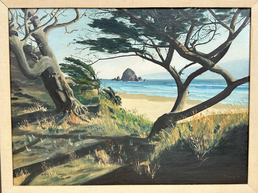 Miriam Spang 1957 Original Seascape Painting Titled Haystack Rock On Board 24 X 18 Framed 31.5 X 25.5 [Photo 4]