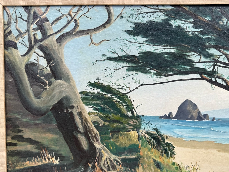 Miriam Spang 1957 Original Seascape Painting Titled Haystack Rock On Board 24 X 18 Framed 31.5 X 25.5 [Photo 10]