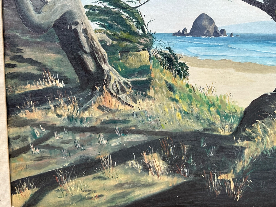 Miriam Spang 1957 Original Seascape Painting Titled Haystack Rock On Board 24 X 18 Framed 31.5 X 25.5 [Photo 9]