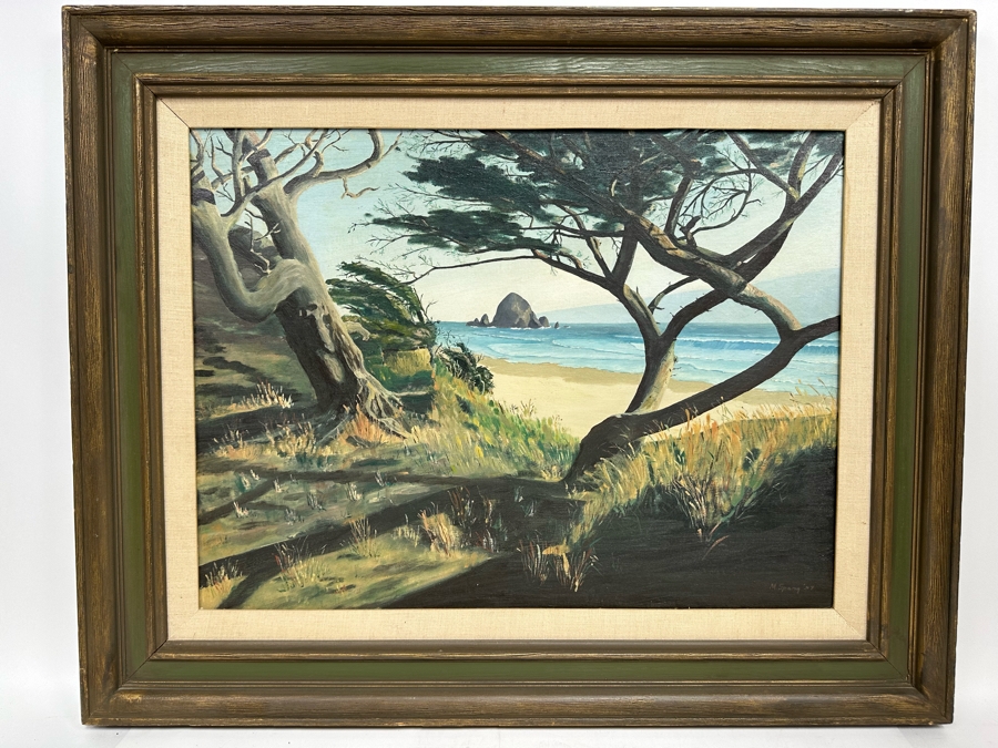 Miriam Spang 1957 Original Seascape Painting Titled Haystack Rock On Board 24 X 18 Framed 31.5 X 25.5 [Photo 2]