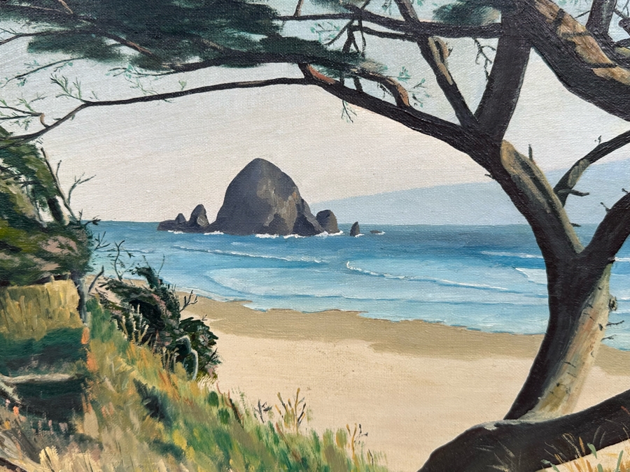 Miriam Spang 1957 Original Seascape Painting Titled Haystack Rock On Board 24 X 18 Framed 31.5 X 25.5 [Photo 7]