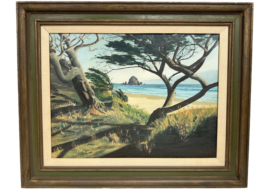 Miriam Spang 1957 Original Seascape Painting Titled Haystack Rock On Board 24 X 18 Framed 31.5 X 25.5