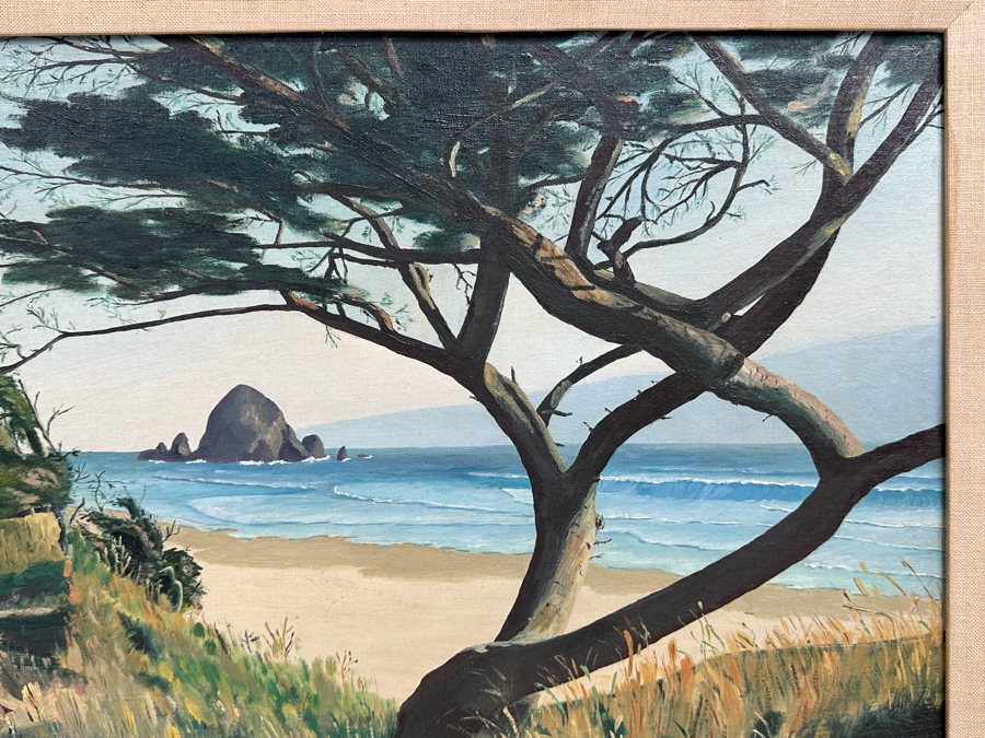Miriam Spang 1957 Original Seascape Painting Titled Haystack Rock On Board 24 X 18 Framed 31.5 X 25.5 [Photo 8]