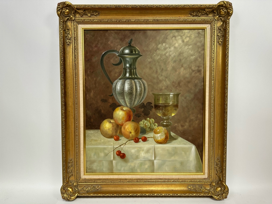 Gyula Bubarnik (1924-2010, Hungary) Original Still Life Painting On Canvas 20 X 24 Framed 27 X 31 [Photo 3]