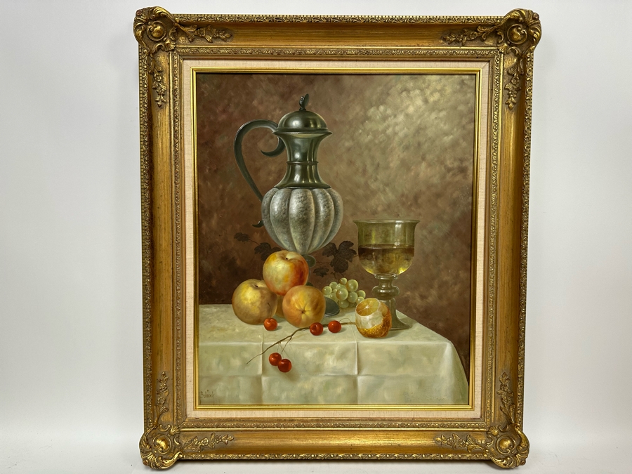 Gyula Bubarnik (1924-2010, Hungary) Original Still Life Painting On Canvas 20 X 24 Framed 27 X 31 [Photo 2]