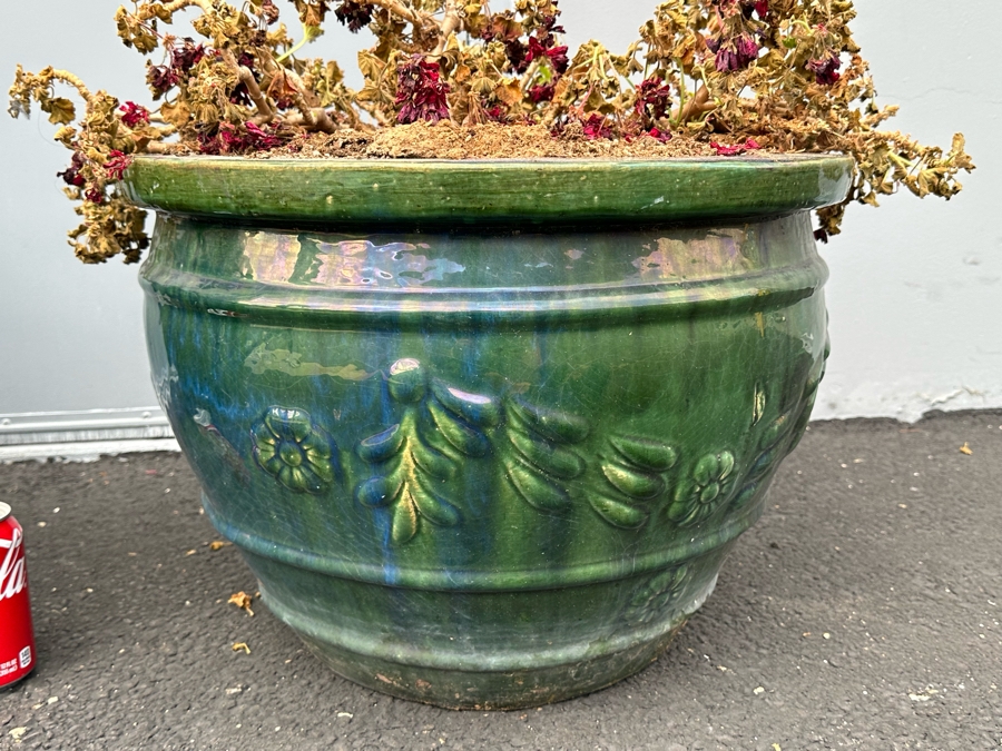 Pair Of Large Glazed Outdoor Flower Pots 20W X 14H [Photo 3]