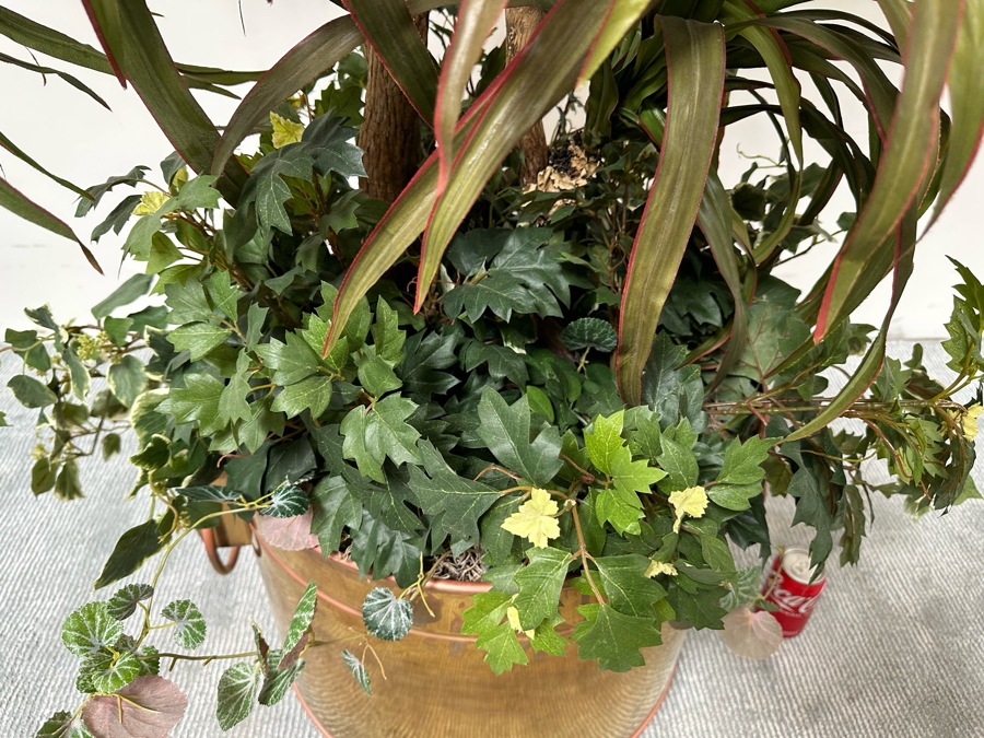 Large Artificial Indoor Tree With Brass Flower Pot 24W X 91H