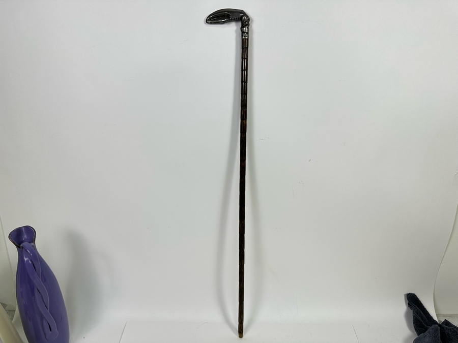 Antique 1905 London England Sterling Silver Lobster Claw Handle Wooden Cane 36L [Photo 5]