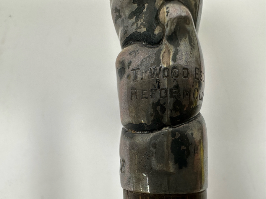 Antique 1905 London England Sterling Silver Lobster Claw Handle Wooden Cane 36L [Photo 12]