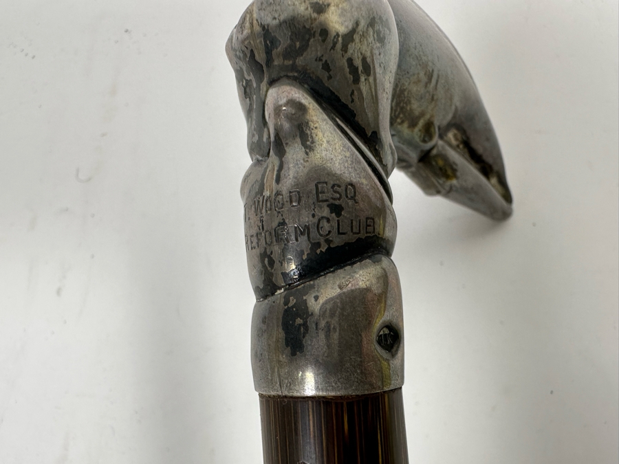 Antique 1905 London England Sterling Silver Lobster Claw Handle Wooden Cane 36L [Photo 13]