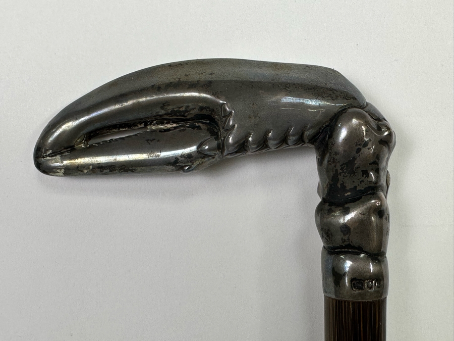 Antique 1905 London England Sterling Silver Lobster Claw Handle Wooden Cane 36L [Photo 6]