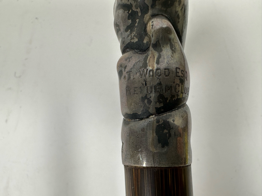 Antique 1905 London England Sterling Silver Lobster Claw Handle Wooden Cane 36L [Photo 11]