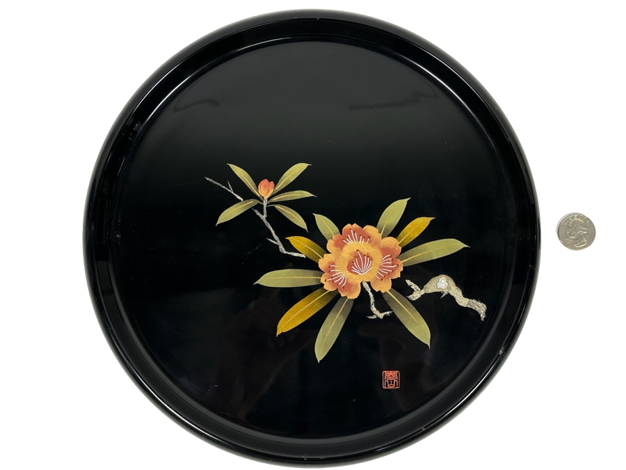 Signed Japanese Lacquer Inlaid Mother Of Pearl Plate