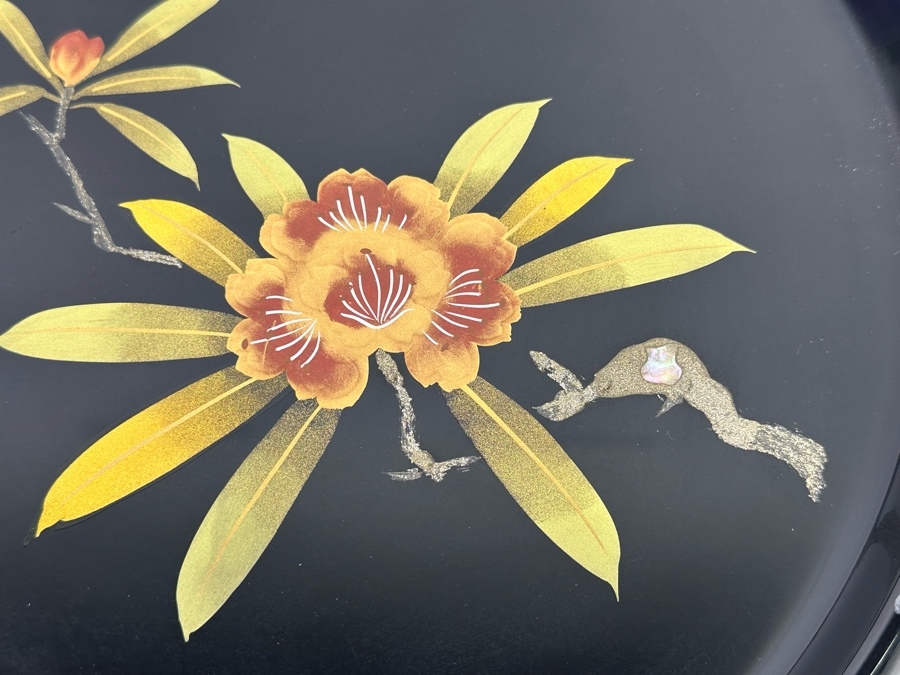 Signed Japanese Lacquer Inlaid Mother Of Pearl Plate [Photo 4]