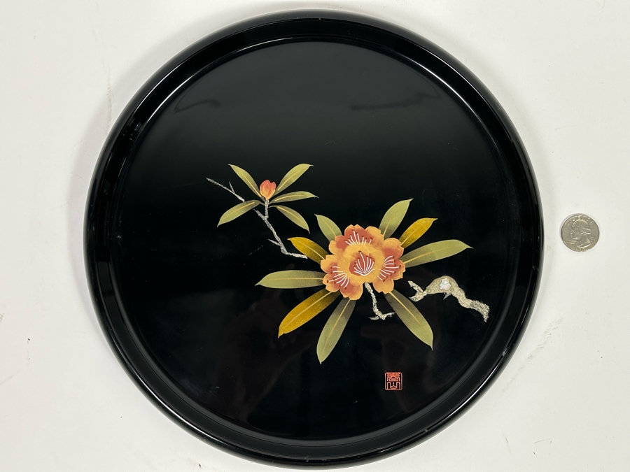 Signed Japanese Lacquer Inlaid Mother Of Pearl Plate [Photo 3]