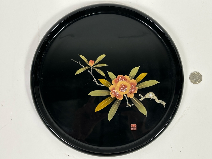 Signed Japanese Lacquer Inlaid Mother Of Pearl Plate [Photo 2]